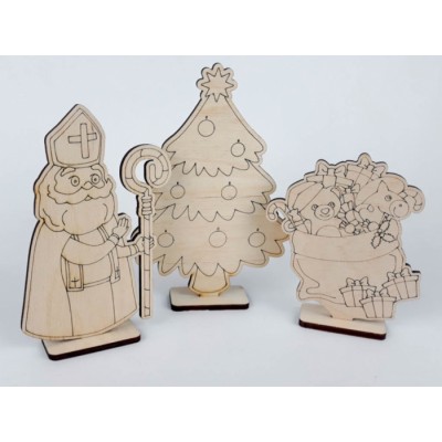 Деревяні новорічні іграшки в асортименті 3 фігурки в наборі замовити онлайн