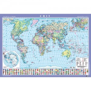 Світ Політична карта м-б 1 22 000 000 (на картоні на планках)