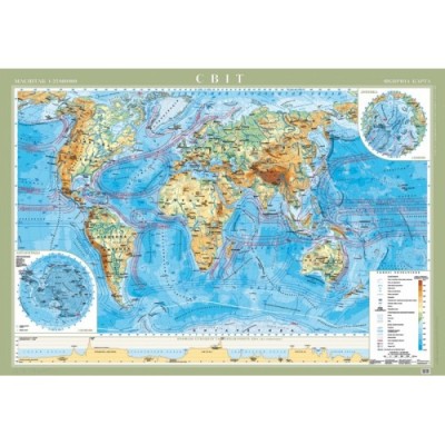 Світ Фізична карта м-б 1 22 000 000 (на картоні на планках) замовити онлайн